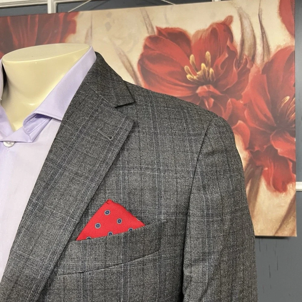 Joseph Abboud Custom Suit Top Blazer Jacket Mens 42R Tailored Fit Wool Gray/Navy